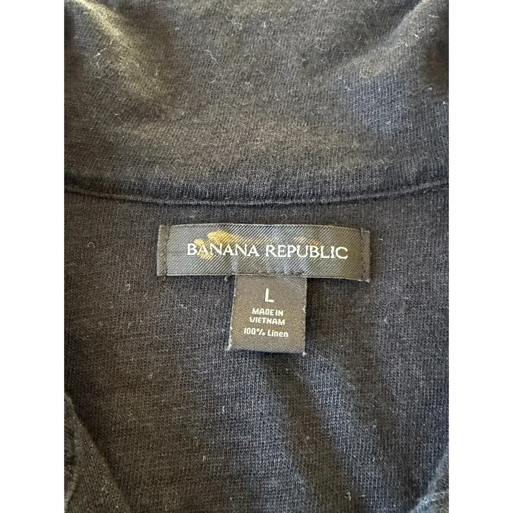 Banana Republic Mens Black Slub Linen Polo Shirt Large Short Sleeve Preppy